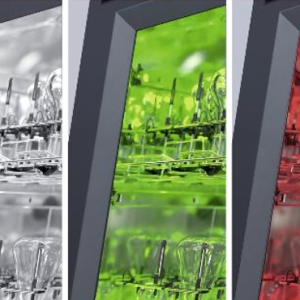 Trạng thái màu sắc khác nhau hiển thị trạng thái của máy rửa dụng cụ