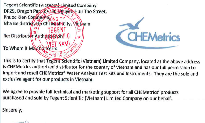 Đại Diện Độc Quyền của Chemetrics Việt Nam