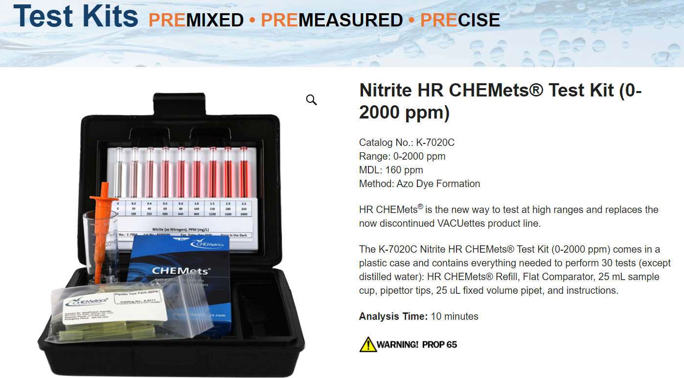 K-7020C Test kit mới 2024 của Chemetrics